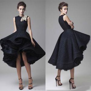 krikor Jabotian High Low Black Lace Dresses Evening Wear Modest Jewel Tulle Puffy Short High Low Prom Gowns Custom Made China
