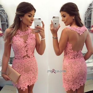 New Short Cocktail Dresses Ball Gown Jewel Neck Full Lace Applique Above Knee Length Backless Graduation Pageant Party Dresses