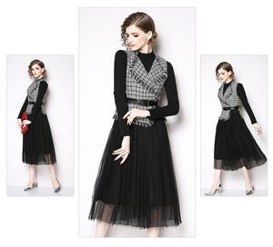 2019 Black Stand collar vintage Fringe suit vest dresses 2019 summer Runway dresses Mid-Calf summer dress new women long sleeve