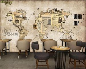 Beibehang Custom Photo Wallpaper Mural Europa i Ameryka Retro Mapa świata Gazeta Bar Kawiarnia Papiery Wall Home Decor