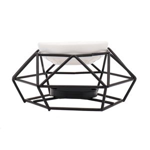 Geometric Aroma Oil Burner Fragrance Lamp Modern Iron Wire Aromatherapy Candle Holder Essential Diffuser Black White