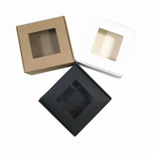 Katlanabilir Kraft Kağıt Paketi Kutusu El Sanatları Sanat Saklama Kutuları Takı Karton Karton DIY Sabun Hediye Paketleme Için Şeffaf Pencere