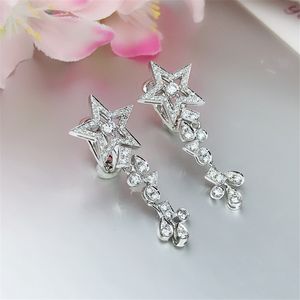 Vecalon 우아한 별 꽃 모양 Dangle Earring 5A CZ Sterling Sier Party 웨딩 드롭 이어링 여성 보석 선물