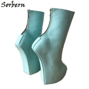 Sorbern شاحب الأخضر الكاحل إسفين heelless سستة هوف أحذية السيدات سميكة منصة مخصص واسعة صالح العجل أحذية 2018 الخريف