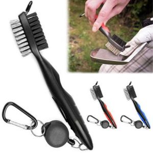 New 3 Colors Dual Bristles Golf Club Brush Cleaner Ball Cleaning Clip Groove/Spike Free shipping