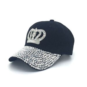 Ins Fashion Luxury Super Glittering Diamonds Crown Blue Jeans Demin Summer Baseball Ball Caps for Women Girls Sun Hats