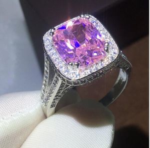 Роскошные ювелирные изделия кольца Cushion cut 10ct 5A камень циркон Белое Золото Заполненные Обручальные кольца для женщин, мужчин Подарок