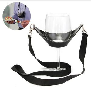 Titular De Vidro De Vinho Preto portátil Strap Wine Sling Yoke Titular Suporte De Vidro Alça de Pescoço para o Cocktail Do Aniversário