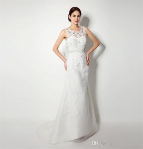 Sereia sem mangas com trem vestidos de casamento vestidos de noiva vestido de noiva glorioso apliques faixas sequi dh4199