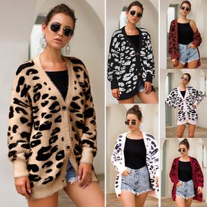 Leopard print Strickjacke Frauen pullover 2020 Herbst Winter Gestrickte beiläufige weibliche strickjacke frauen Lose strickjacke mäntel