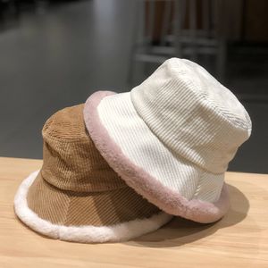 New Vintage corduroy Splicing plush bucket hat Fashion Solid Panama Fishing Caps Autumn Outdoor Flat Fisherman Hats Bonnet Femme Stingy Brim