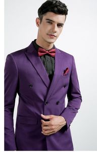 ハンサムな紫色の新郎タキシードダブルブレストグルームメンズウェディングタキシード人気の男性ホーマルプロムジャケットブレザースーツ（ジャケット+パンツ+ネクタイ）38