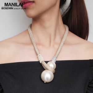 MANILAI Big Simulated Pearl Necklaces For Women Chunky Beads Statement Pendant Necklace Fashion Crystal Rope Chain Ball Choker