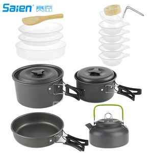 Wholesale folding camping kettle for sale - Group buy 16 Camping Cookware Mess Kit with Kettle Aluminum Lightweight Folding Camping Pots and Pans Set for Person FDA Approved