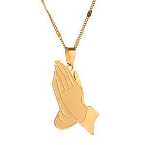 Stainless Steel Trendy The Praying Hands Pendants Necklaces Hip Hop Chain Jewelry