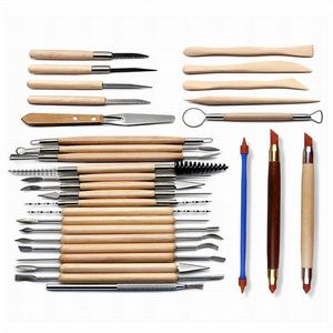 30pcs/pack Clay Sculpting Kit Sculpt Smoothing Wax Carving Pottery Ceramic Tools Wooden Handle Modeling Clay Tools