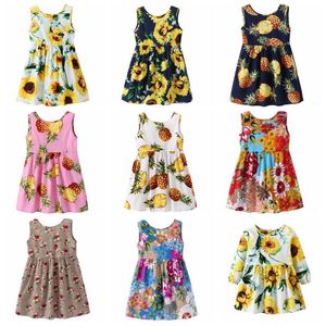 Barn kläder tjejer solros blommig klänning sommar blomma tryckt sundress fest prinsessa klänningar strand a-line mode casual klänningar c5789