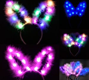 LED Flashing feather Rabbit Ears Headband Women Bunny Light Up Hairband Headwear Glowing Hoop Wedding Birthday Party decor