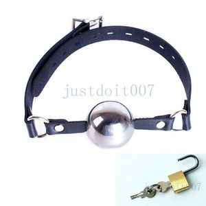 Bondage Open Mouth Stuffed Stainless steel Gag leather strap 42MM Lockable Restraints AU097