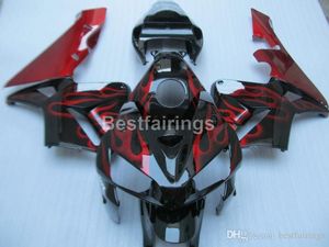 Wtrysk ABS Zestaw do zwalczania dla Honda CBR600RR 05 06 Red Flames Black Fairings Set CBR600RR 2005 2006 FF02