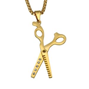 HIP Hop Scissor Pendants Necklaces Gold Color Stainless Steel Stylist Beautician Accessories Men Barbershop Jewelry