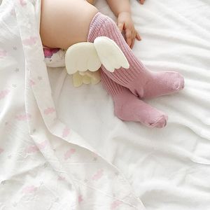 15511 Spring Autumn Infant Baby Mid-calf Length Socks Kids Cartoon Angle Wing Cotton Knitted Socks Girls Children Causal Sock