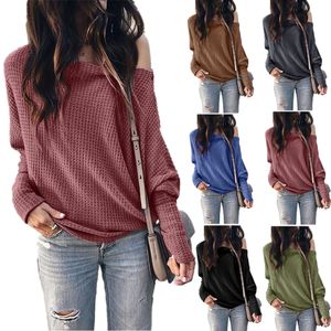 Autumn new European explosion models oblique collar strapless lantern sleeves T-shirt bat support mixed batch