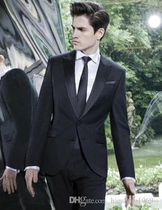 Neu eingetroffen: Schwarzer Bräutigam-Smoking mit zwei Knöpfen und spitzem Revers. Trauzeugen-Blazer für Herren, Hochzeitsanzüge (Jacke + Hose + Krawatte), D: 332