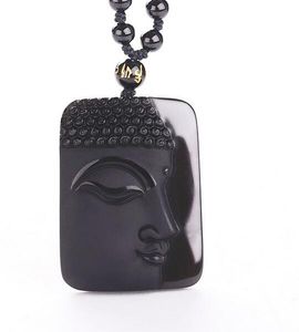 Wholesale vintage jade buddha pendant resale online - obsidian Vintage Necklace Black Jade Pendant Buddha Head Pendant For women men Jewelry Jade Jewelry