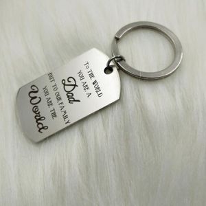 Stainless Steel Silver Square Pendant Engraved Key Ring for Father's day key chain for Dad Gift