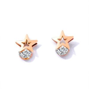 Nuovo designer di moda di lusso alla moda carino adorabile stella in oro rosa titanio semplici ed eleganti orecchini con diamanti zircone per donna