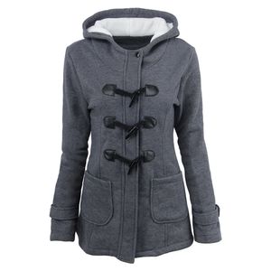 Kobiety Down Parkas Cotton Coat Slim Klasyczne Rogi Przyciski Kurtka Z Kapturem Outwear Ciepły Zipper Plus Size Coat z dwiema kieszeniami