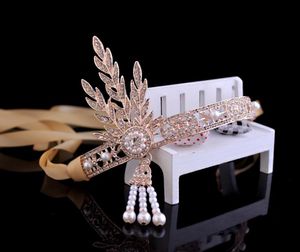 Il grande Gatsby con le stesse perle da sposa Corona di cristalli scintillanti Corone nuziali Gioielli con diamanti Strass Tiara Fascia per capelli Accesso207G