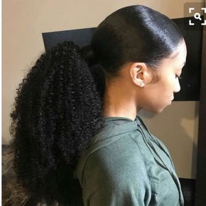 4B 4C Afro Kinky Encaracolado Rabos de Cavalo Extensões de Uma Peça Clipe Mongolian Na Extensão Do Cabelo Humano Rabos De Cavalo Cor Natural 160g Divas Remy Humano