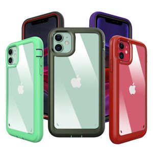 Högkvalitativ skyddande 3 i 1 Heavy Duty Defender Telefon Väska till iPhone 11 Pro Max Crystal Acrylic Colorful TPU Frame Fodral