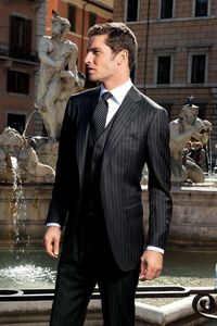 Новая черная полоса жениха смокинг рециркулирует умомистые мужские свадебные платья стиль мужской куртку Blazer 3 шт. Костюм (куртка + брюки + жилет + галстук) 86