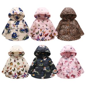 Kids Coats Floral Toddler Girls Hooded Jackets Warm Cotton Jacket Printed Designer Outwear Baby Clothing Butterfly Leopard 11 Designs DW4190