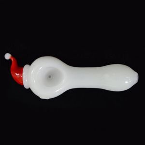 Wholesale Glass Pipes Christmas Hat Style White Jade Spoon Glass Pipes 4.5inch Hand Smoking Pipe Red Santa Cap Glass Tobacco Pipes