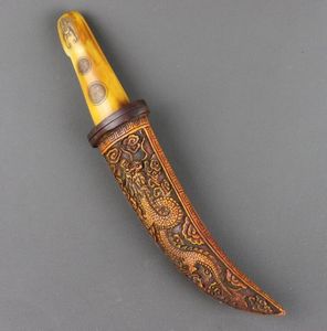 中国古い北京の古い商品刻まれたドラゴンとフェニックスの骨のナイフ