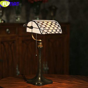 FUMAT Tiffany Table Lamp Vintage Stained Glass Shade Bedroom Bedside Light LED Bank Beads Living Room Art Home Deco Desk Light