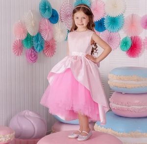 魅力的なピンクの王女のページェントの花の女の子のドレス子供パーティーの誕生日花嫁介添人のプロムチュチュ子供ガウンgna22