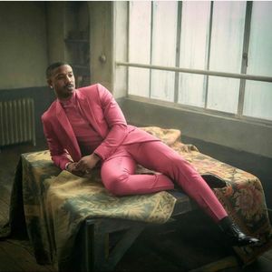 Plaża Różowa Mężczyźni Tuxedo Gromadzki Garnitury Notached Lapel Slim Fit One Button Business Party Party Blazer Jacket (Kurtka + Spodnie)