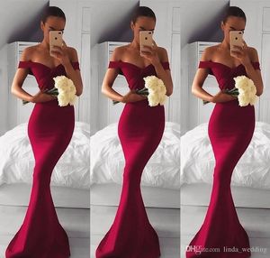 2019 Burgundy Bridesmaid Dress Mermaid Off Shoulders Country Garden Formal Wedding Party Guest Maid of Honor Gown Plus Size Custom Made