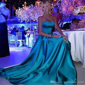 Vestidos robe de soiree longue azul cetim uma linha barato vestidos de noite longos feitos na China