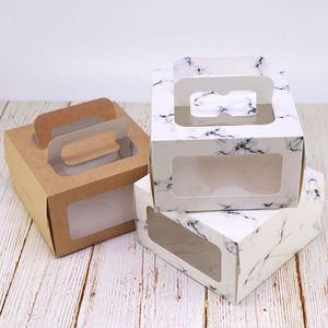 Caixa de bolo de 4 polegadas com janela punho Kraft Papel Cheio Caixa de Bolo Crianças Casamento Aniversário Casa Festa de Partida LX1668