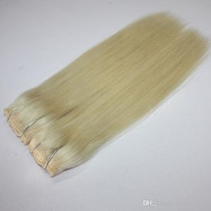 14 24 8pcs / set 120g platine blonde péruvienne couleur de cheveux humains 60 pince à cheveux blanche dans les cheveux