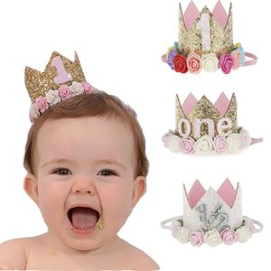 1 pc bebê menina meninos chapéu de aniversário feliz 1º dia Priness Priness Crown Headband Chá de festa de festa de festa de festa decoração Kids DIY presente