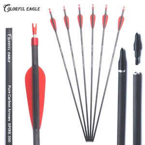 Pure Carbon Arrow 28 30 31 Inch Spine 300 400 with Replaceable Arrowhead for Compound Recurve Bow Arrows Archery Hunting