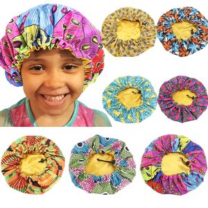 Kids Girls Satin Batik Printed Africa Bonnet Cap Turban Chemo Hat Elastic Band Night Sleep Beanies Skullies Chemo Cap Fashion