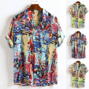 Camicie Camicia hawaiana maschile camisas de hombre Camicia a maniche corte con colletto rovesciato allentato stampato colorato traspirante M-3XL